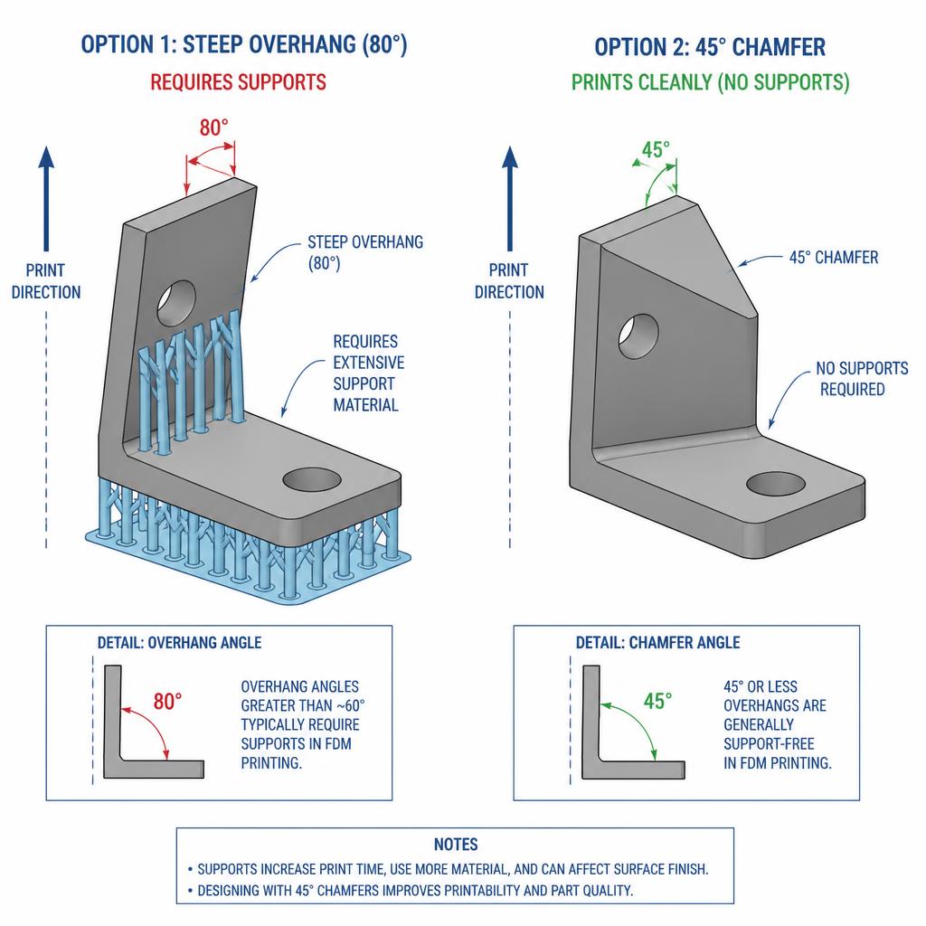 Usporedba: strmi overhang vs 45° chamfer