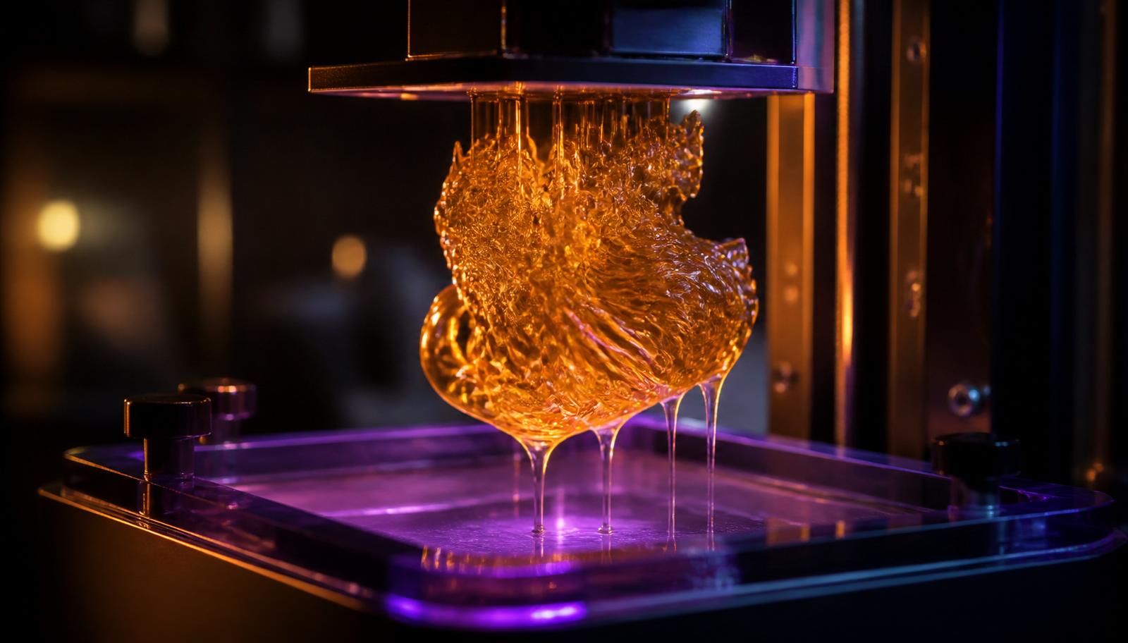 SLA printer podiže model iz kadice s tekućom fotopolimernom smolom